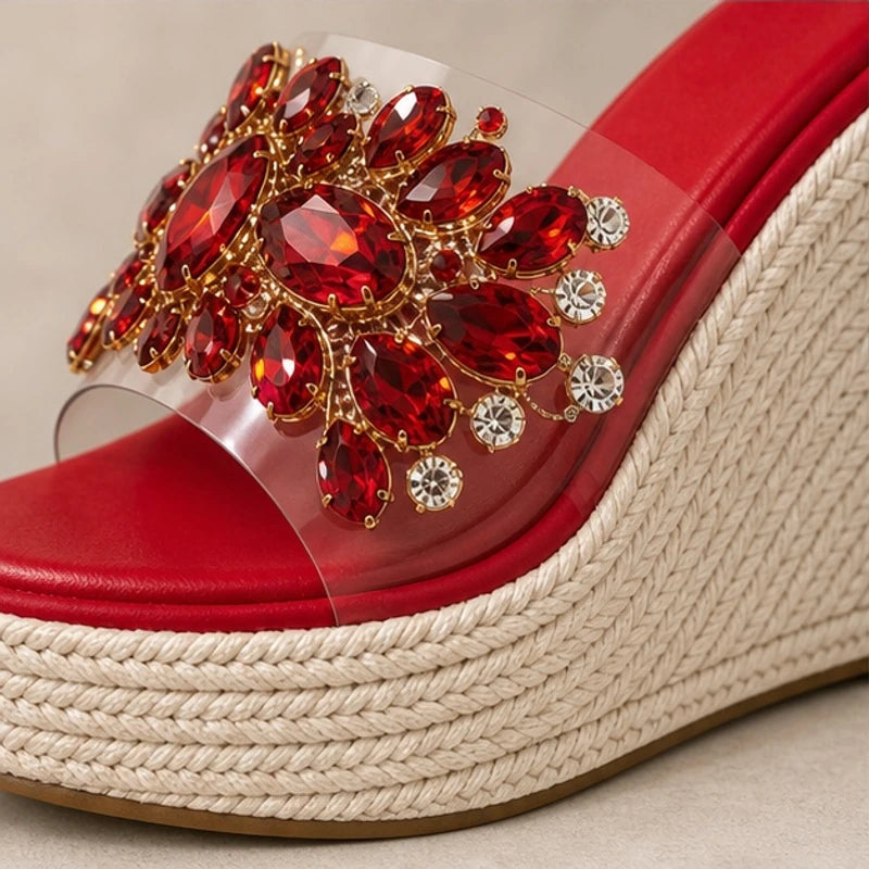 Marielle Crystal Floral Wedge - Red - wedge heels - Hendlys - Image 3