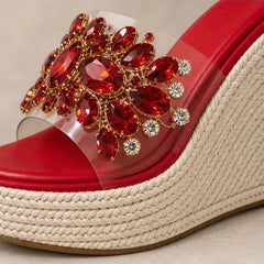 Marielle Crystal Floral Wedge - Red - wedge heels - Hendlys - Image 3