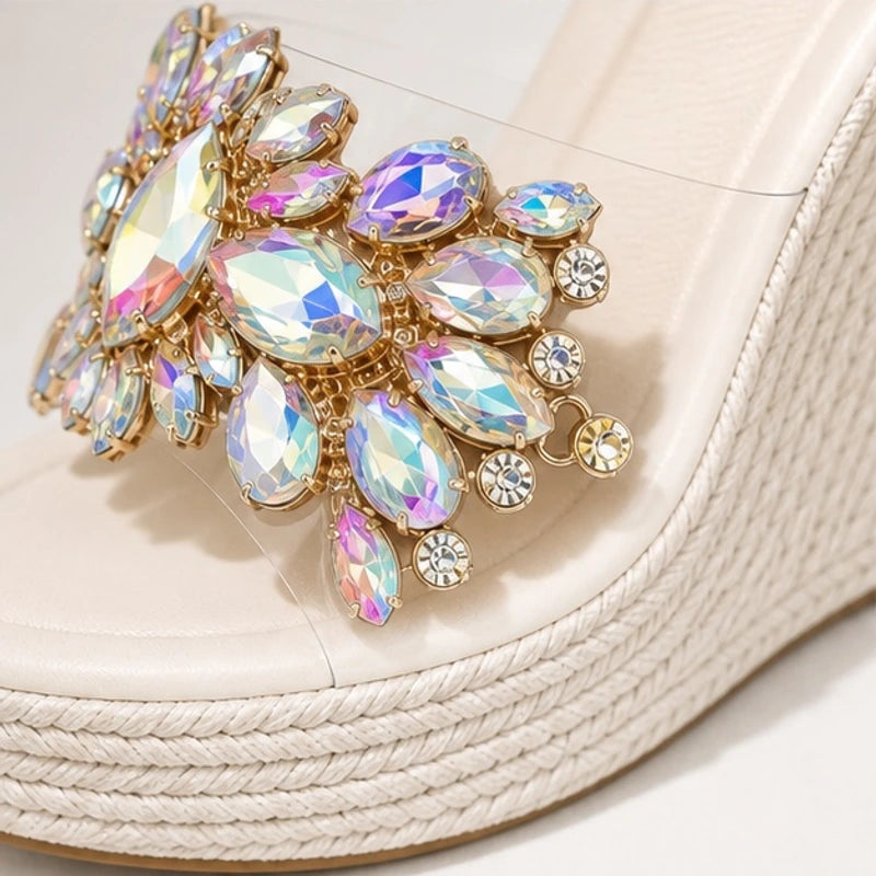 Marielle Crystal Floral Wedge - White - espadrille sandals - Hendlys - Image 4
