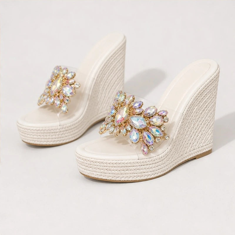 Marielle Crystal Floral Wedge - White - women's wedge sandals - Hendlys - Image 2