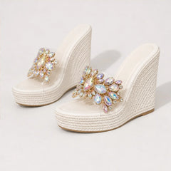 Marielle Crystal Floral Wedge - White - women's wedge sandals - Hendlys - Image 2