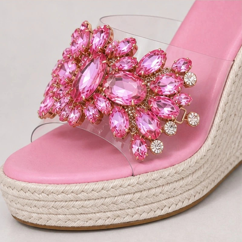 Marielle Crystal Floral Wedge - Pink - wedge heels - Hendlys - Image 3