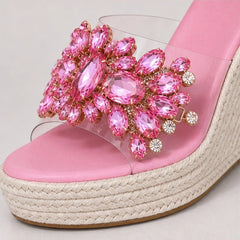 Marielle Crystal Floral Wedge - Pink - wedge heels - Hendlys - Image 3