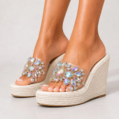 Marielle Crystal Floral Wedge - White - Shoes - Hendlys - Image 1