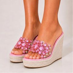 Marielle Crystal Floral Wedge - Pink - Shoes - Hendlys - Image 1
