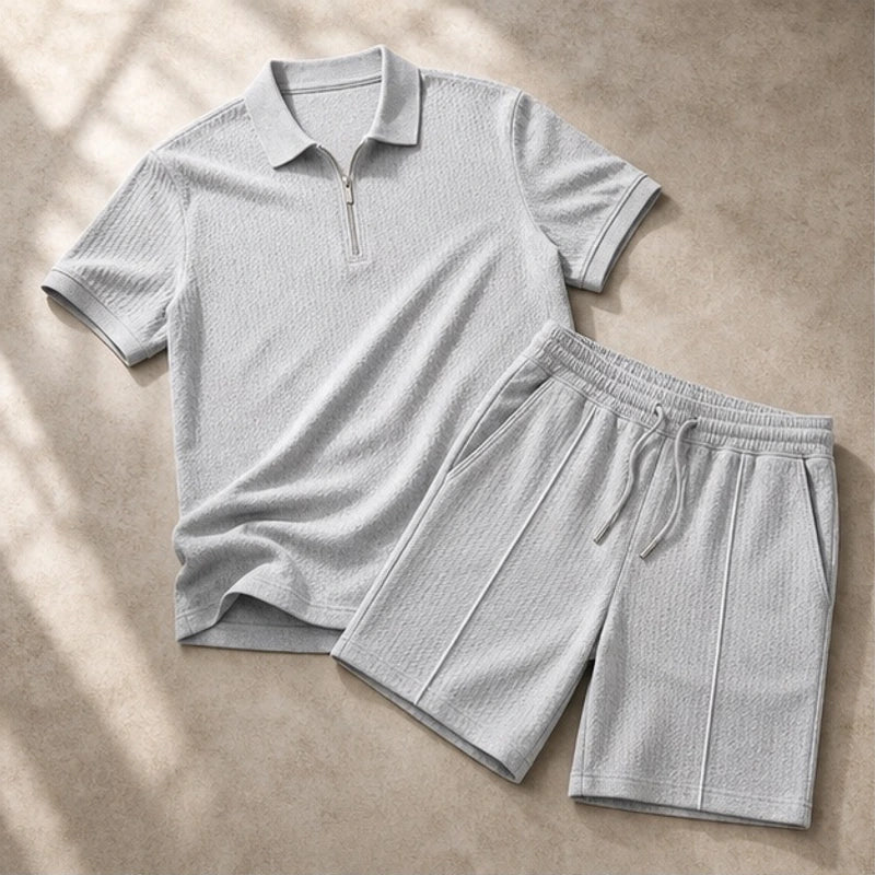 Marin Textured Polo Short Set - Grey - polo short set - Hendlys - Image 3