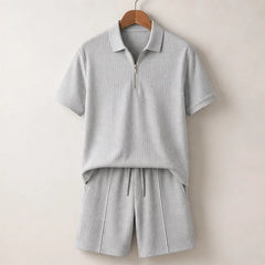 Marin Textured Polo Short Set - Grey - two-piece set - Hendlys - Image 4