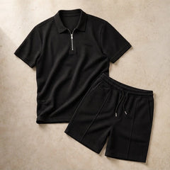 Marin Textured Polo Short Set - Black - polo short set - Hendlys - Image 3