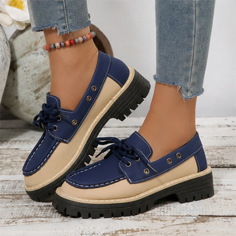 Marlow Platform Deck Loafer - Navy Blue - lug sole - Hendlys - Image 5
