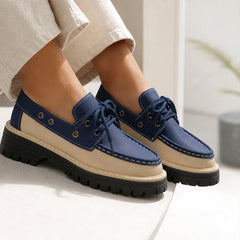 Marlow Platform Deck Loafer - Navy Blue - colorblock - Hendlys - Image 4