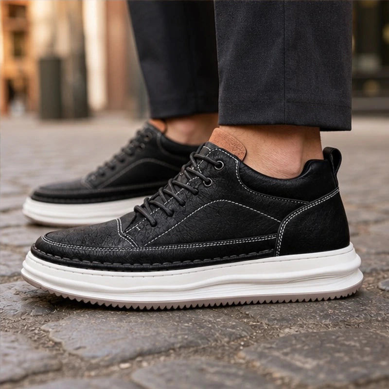 Marlow Textured Leather Sneaker - Black - leather sneakers - Hendlys - Image 3