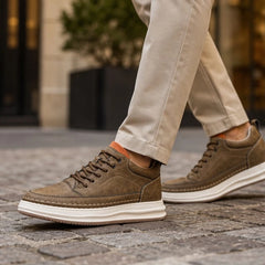 Marlow Textured Leather Sneaker - Khaki - leather sneakers - Hendlys - Image 3