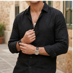 Martinique Linen Button-Up Shirt - Black - linen shirt - Hendlys - Image 3