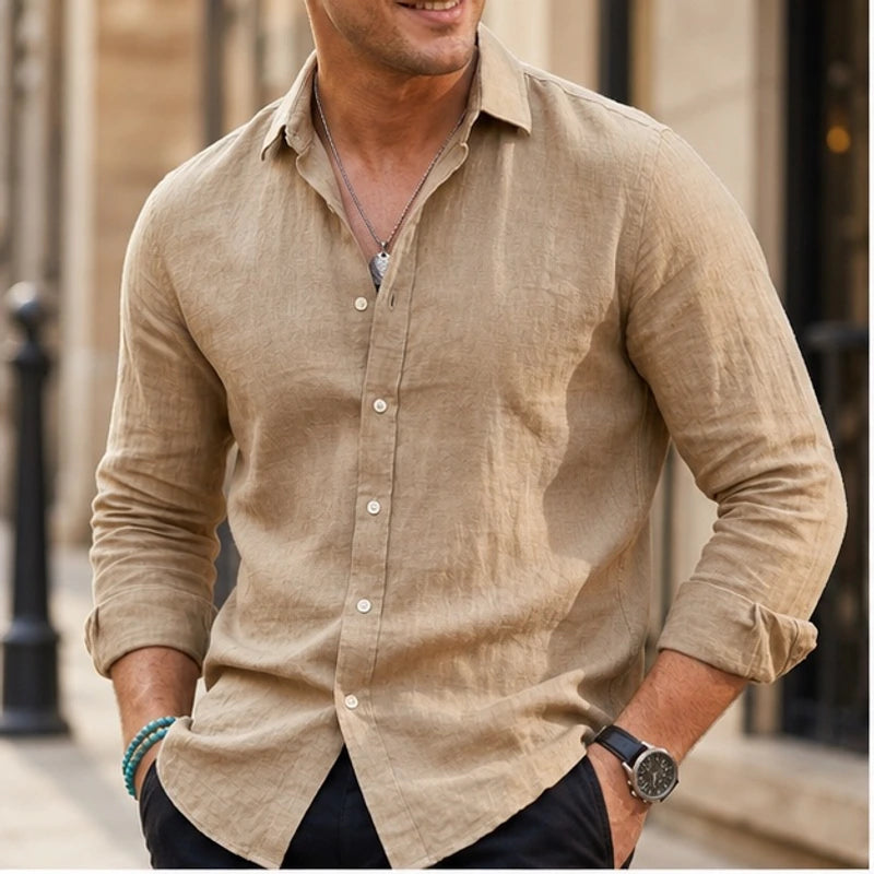 Martinique Linen Button-Up Shirt - Sand Beige - Shirt - Hendlys - Image 1