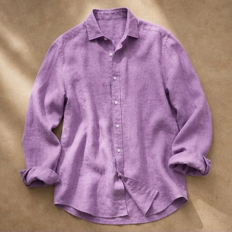 Martinique Linen Button-Up Shirt - Lavender - button-up shirt - Hendlys - Image 4