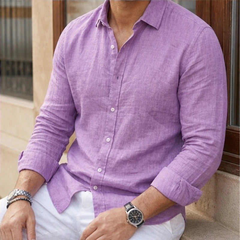 Martinique Linen Button-Up Shirt - Lavender - men's shirt - Hendlys - Image 2