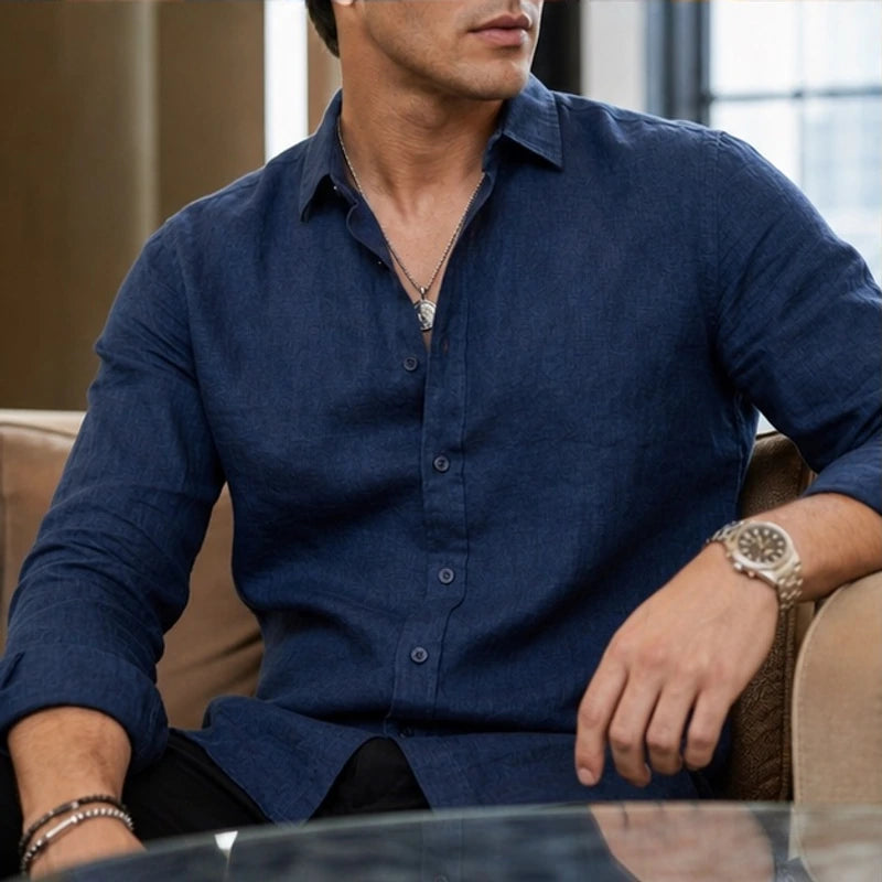 Martinique Linen Button-Up Shirt - Midnight Navy - men's shirt - Hendlys - Image 2