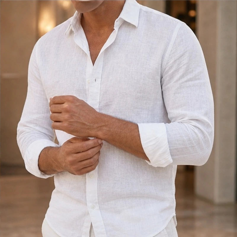 Martinique Linen Button-Up Shirt - Pure White - linen shirt - Hendlys - Image 3