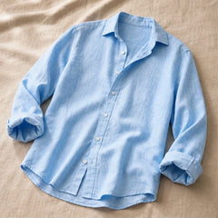 Martinique Linen Button-Up Shirt - Sky Blue - button-up shirt - Hendlys - Image 4