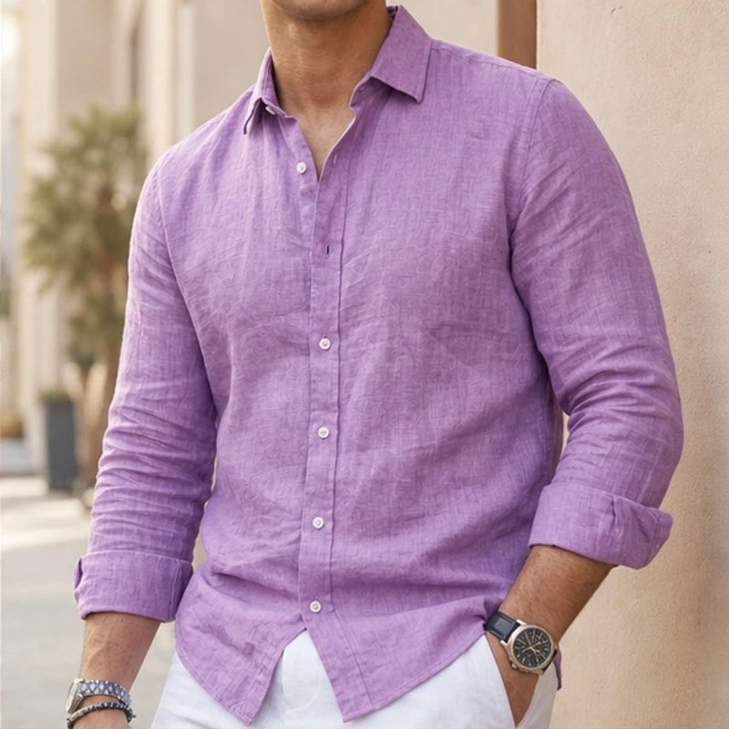 Martinique Linen Button-Up Shirt - Lavender - Shirt - Hendlys - Image 1