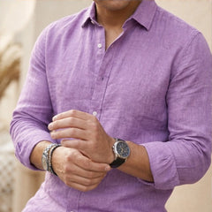 Martinique Linen Button-Up Shirt - Lavender - linen shirt - Hendlys - Image 3