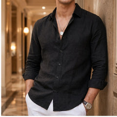 Martinique Linen Button-Up Shirt - Black - Shirt - Hendlys - Image 1
