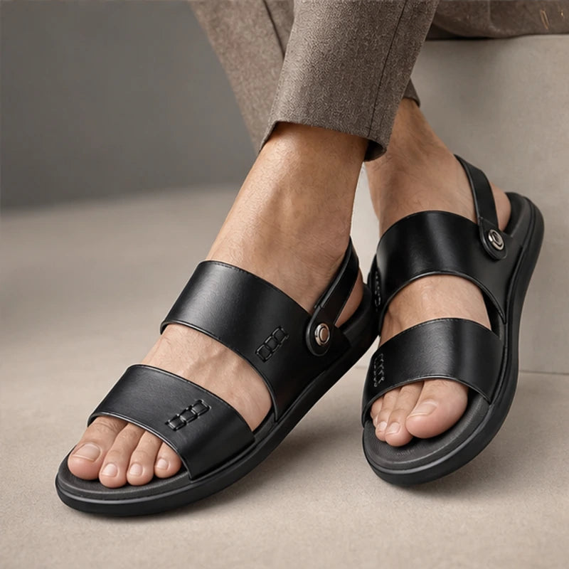 Marwood Leather Sandals - Black - cushioned footbed - Hendlys - Image 4