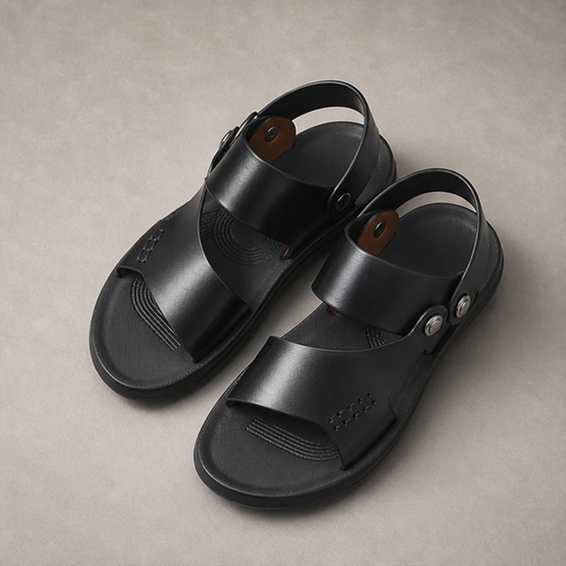 Marwood Leather Sandals - Black - Sandals - Hendlys - Image 1