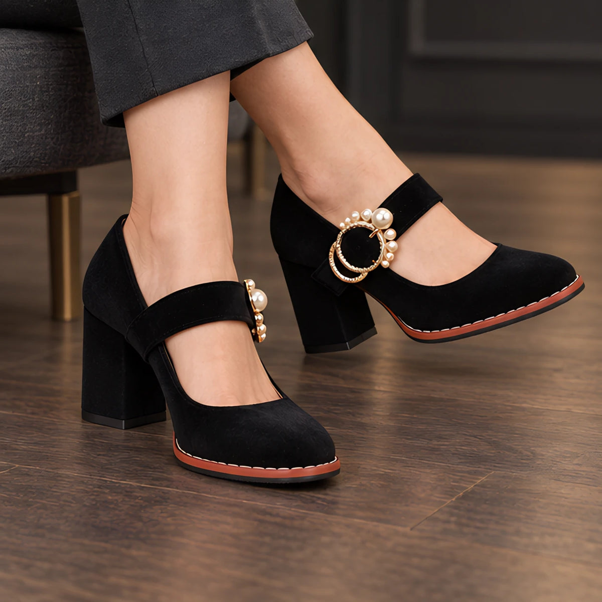 Mathilde Women's Velvet Mary Jane Heels - Black - womens_footwear - Hendlys - Image 2