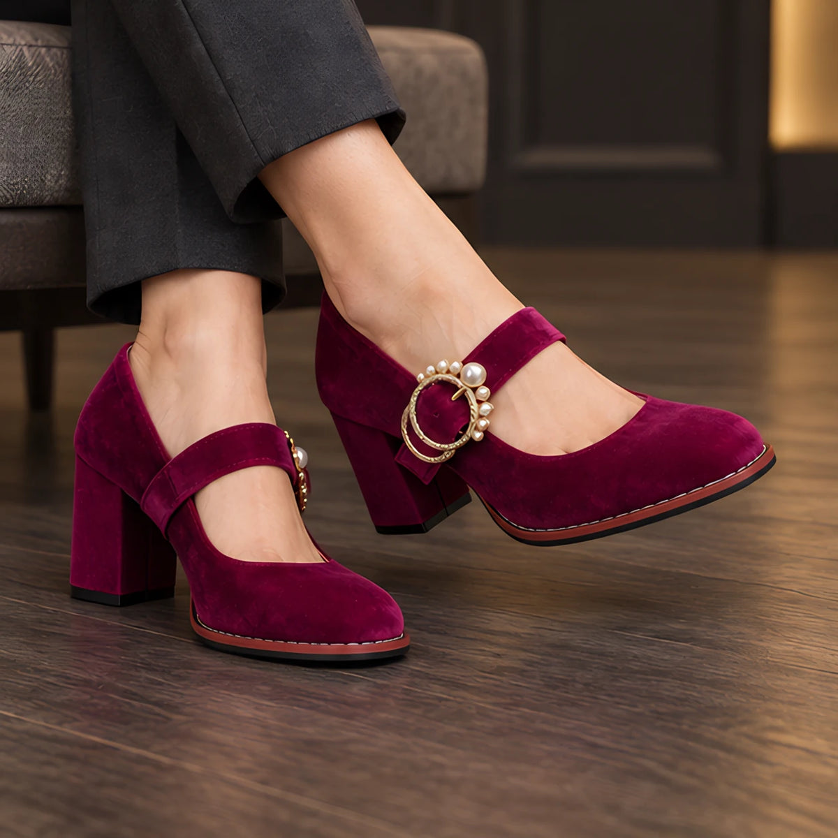 Mathilde Women's Velvet Mary Jane Heels - Pink - womens_footwear - Hendlys - Image 2