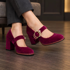 Mathilde Women's Velvet Mary Jane Heels - Pink - womens_footwear - Hendlys - Image 2