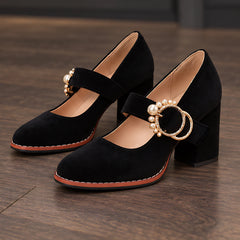 Mathilde Women's Velvet Mary Jane Heels - Black - Shoes - Hendlys - Image 3