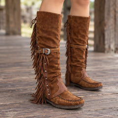 Mazarine Women's Suede Fringe Western Boots - Brown - Women's Footwear > Boots > Western Boots - Hendlys - Image 1