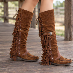 Mazarine Women's Suede Fringe Western Boots - Brown - Shoes - Hendlys - Image 2