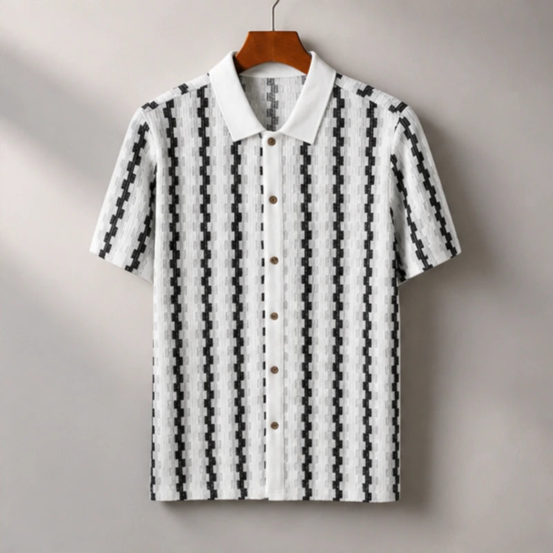 Meccari Contrast Knit Polo Shirt - White - knit polo shirt - Hendlys - Image 3
