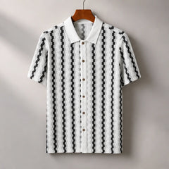Meccari Contrast Knit Polo Shirt - White - knit polo shirt - Hendlys - Image 3