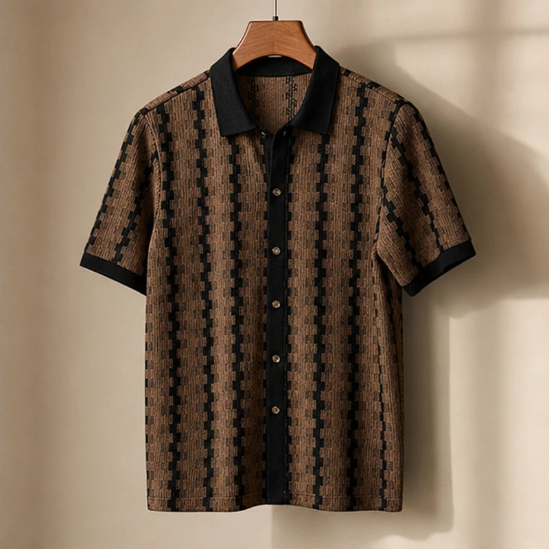 Meccari Contrast Knit Polo Shirt - Brown - contrast collar - Hendlys - Image 4