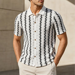 Meccari Contrast Knit Polo Shirt - White - Polo - Hendlys - Image 1