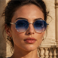 Meridian Polished Frame Shades - Blue - gold-tone frame - Hendlys - Image 4