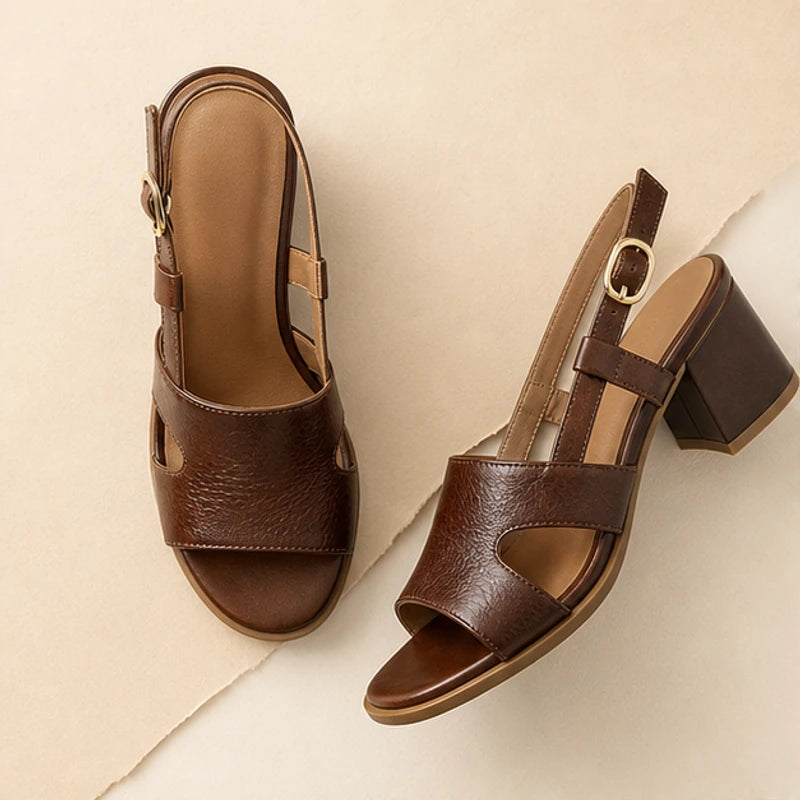 Merilla Open-Toe Block Heel Sandals - Brown - womens sandals - Hendlys - Image 2