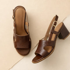 Merilla Open-Toe Block Heel Sandals - Brown - womens sandals - Hendlys - Image 2