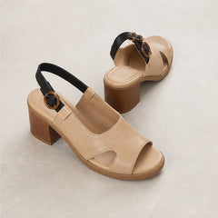 Merilla Open-Toe Block Heel Sandals - Beige - open-toe sandals - Hendlys - Image 4