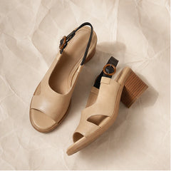 Merilla Open-Toe Block Heel Sandals - Beige - womens sandals - Hendlys - Image 2
