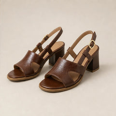Merilla Open-Toe Block Heel Sandals - Brown - open-toe sandals - Hendlys - Image 4