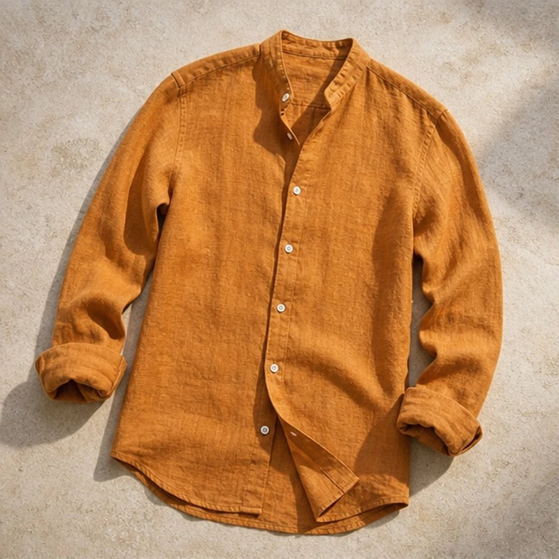 Milano Linen Button-Up Shirt - Burnt Orange - linen blend - Hendlys - Image 4