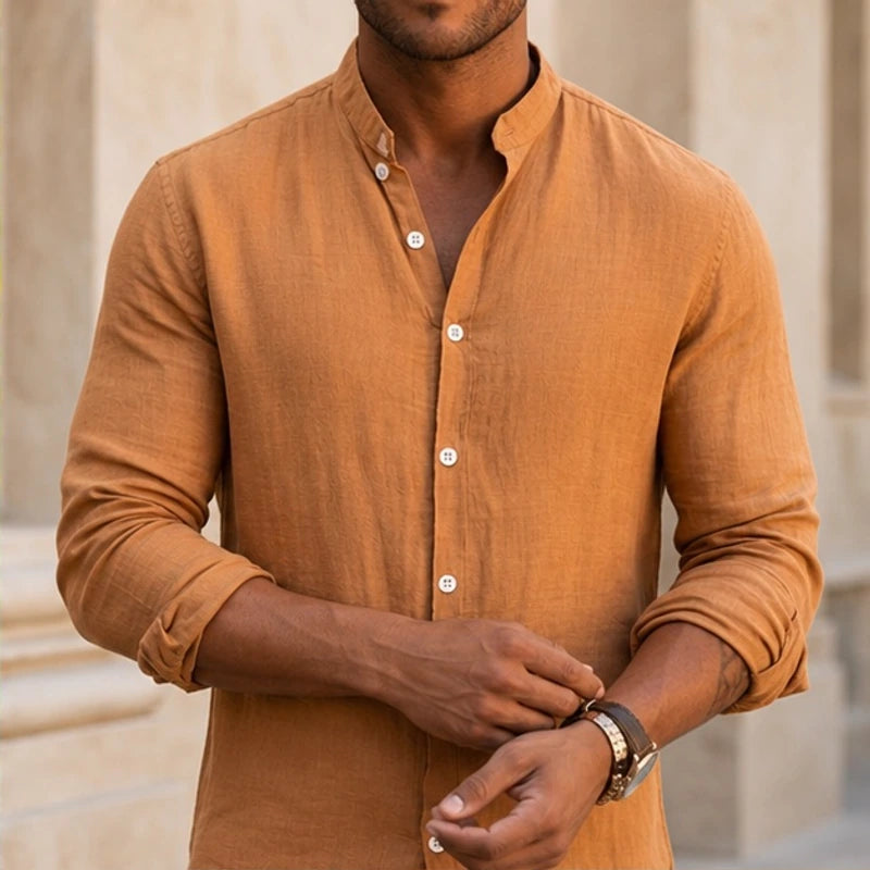 Milano Linen Button-Up Shirt - Burnt Orange - button-up shirt - Hendlys - Image 3