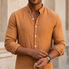 Milano Linen Button-Up Shirt - Burnt Orange - button-up shirt - Hendlys - Image 3