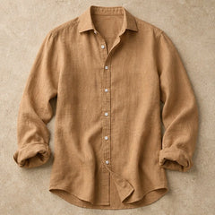 Milano Linen Button-Up Shirt - Caramel Tan - linen blend - Hendlys - Image 4