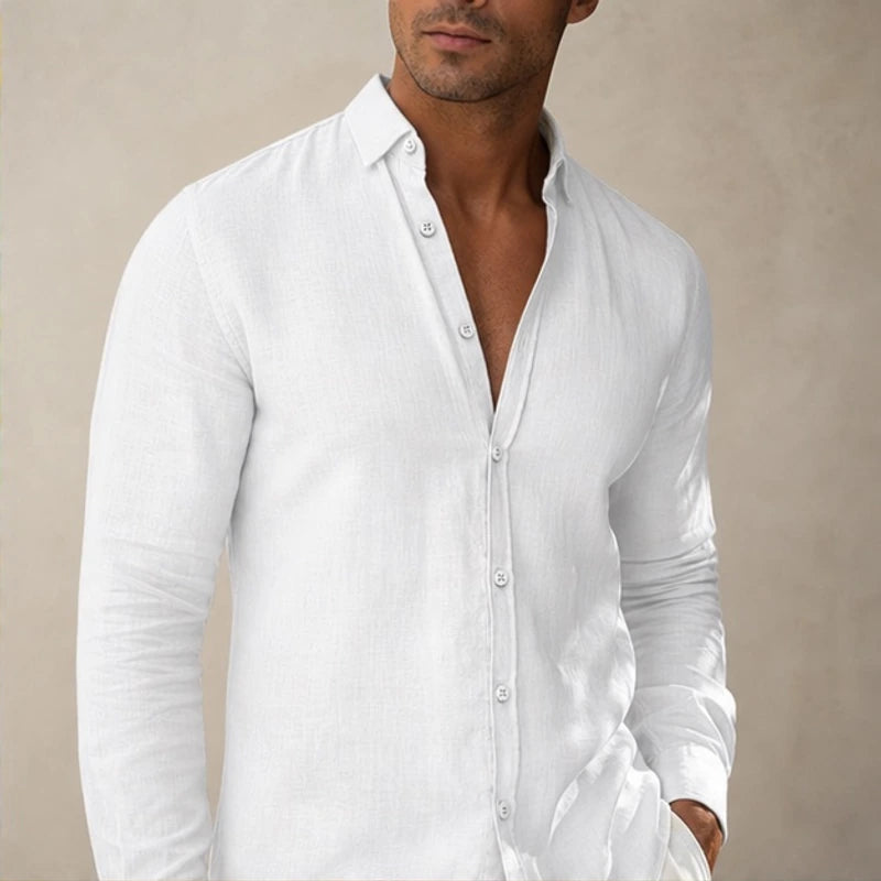 Milano Linen Button-Up Shirt - White - button-up shirt - Hendlys - Image 3
