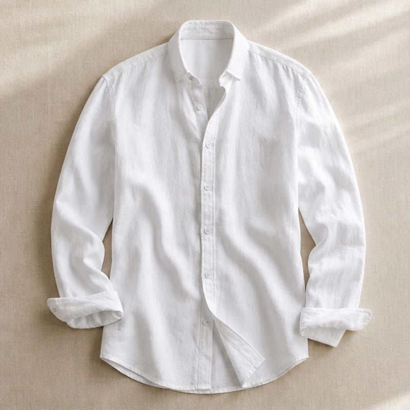 Milano Linen Button-Up Shirt - White - linen blend - Hendlys - Image 4